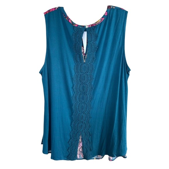 Daniel Rainn Women's Floral Flow Tank with Crochet Neckline Plus Size 2X Blue - Picture 3 of 9